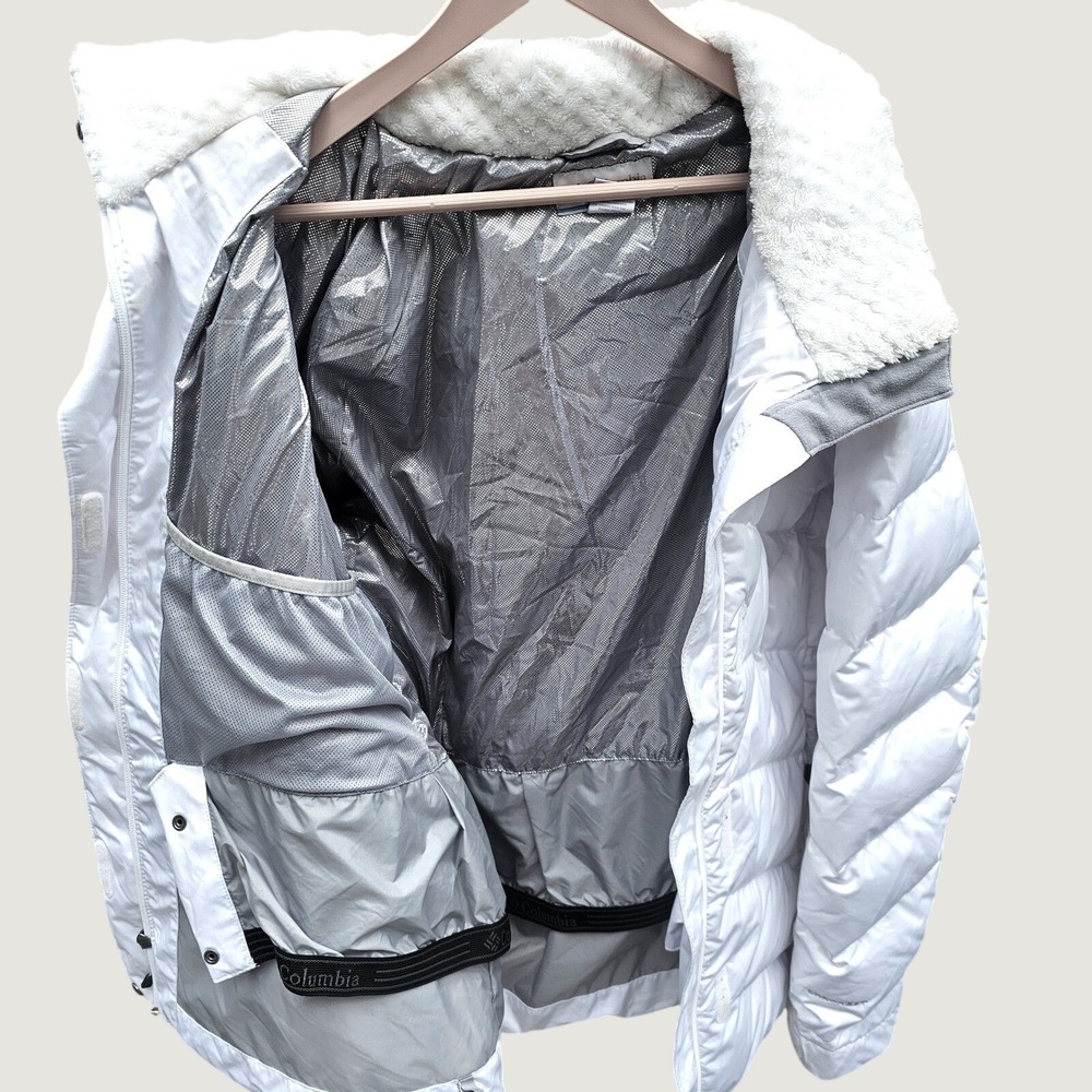 Columbia Lay D Down Jacket Plus Size 2X White Omni-Heat Puffer Ski Coat Faux Fur - Picture 5 of 11